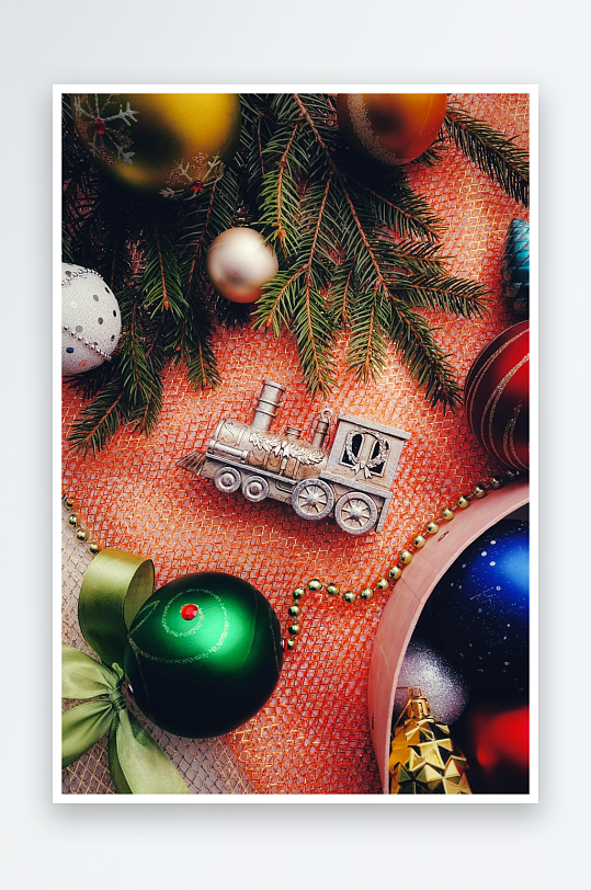 圣诞装饰火车与彩球-众图网