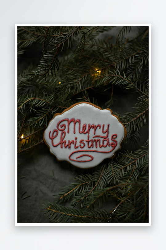 圣诞饼干与松枝装饰-众图网