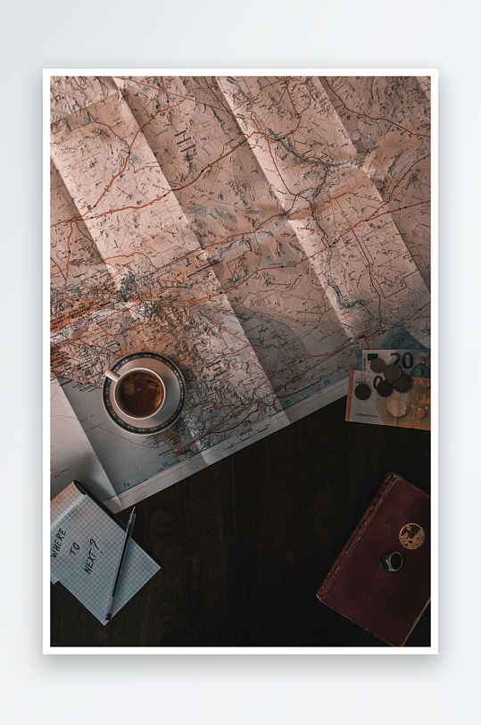 地图咖啡旅行计划桌面-众图网