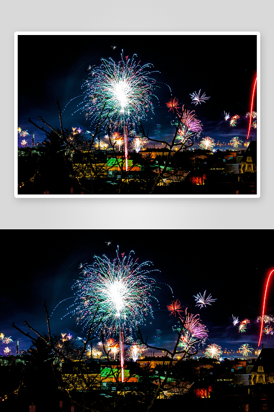 夜空烟花绽放城市景观-众图网