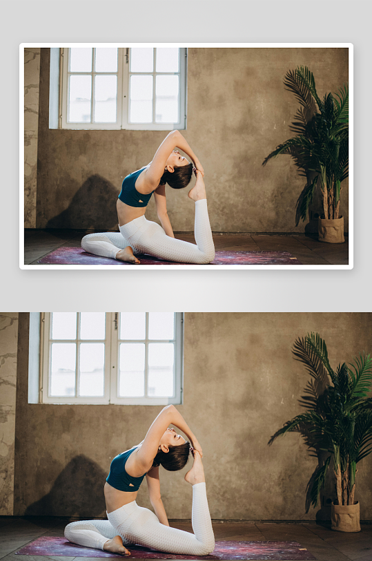 女子室内瑜伽练习优雅体式-众图网