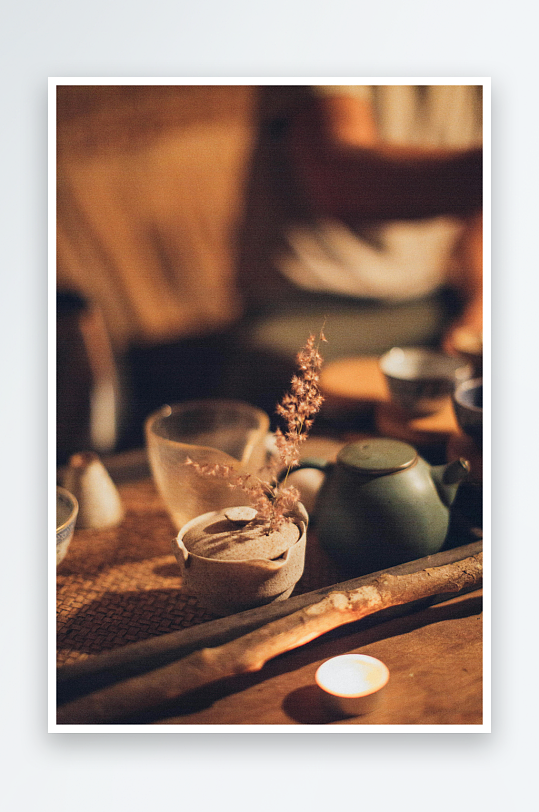 暖光茶席静物特写-众图网