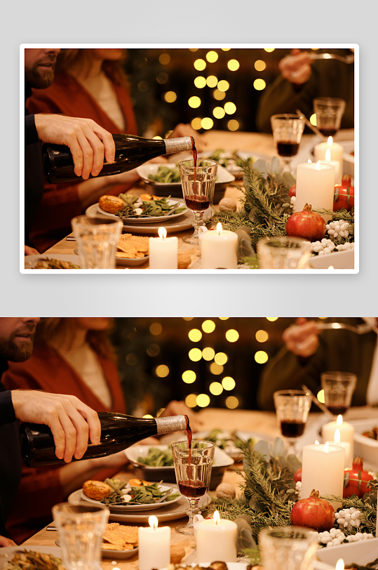 烛光晚餐红酒倒入杯中-众图网