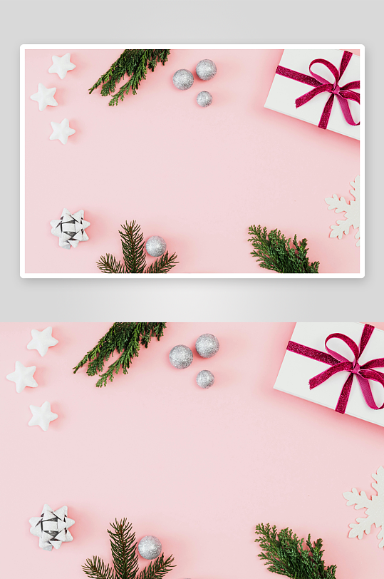 粉色背景圣诞装饰品摆拍-众图网