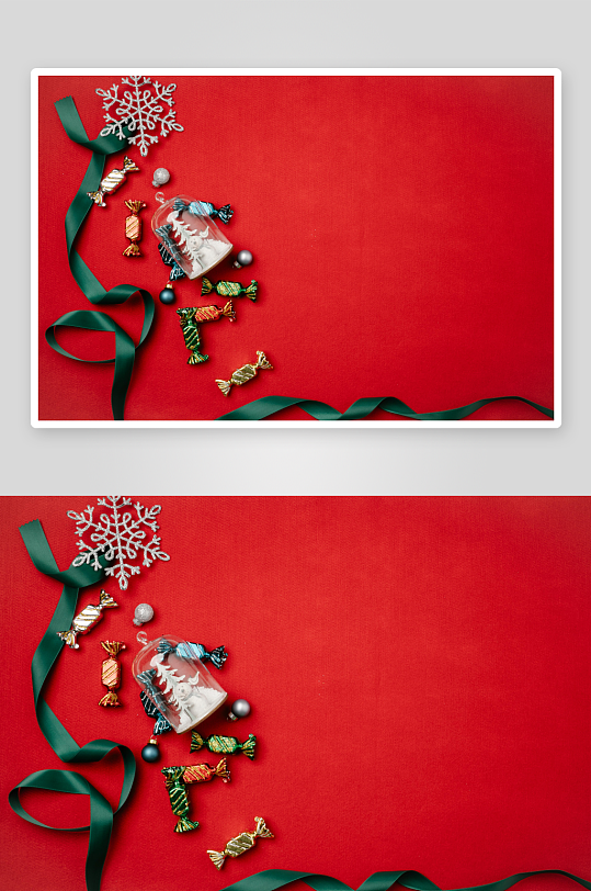 红色背景圣诞装饰品静物-众图网