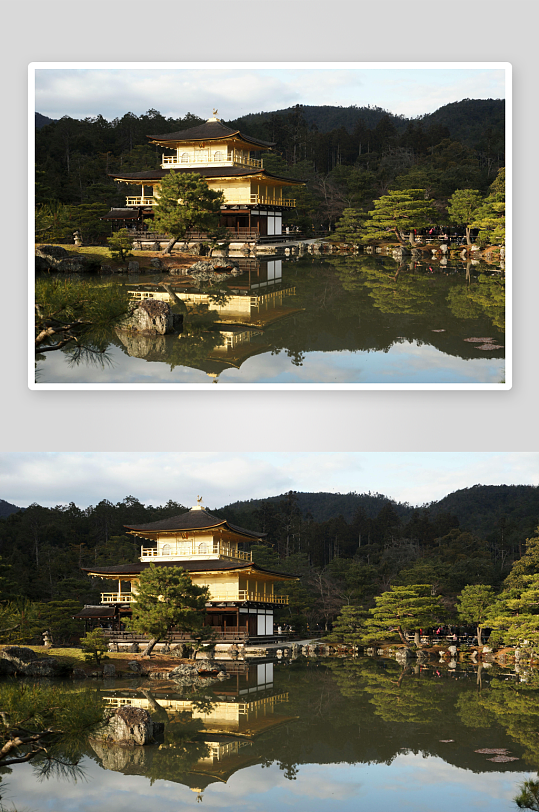 金色寺庙映水景照片-众图网