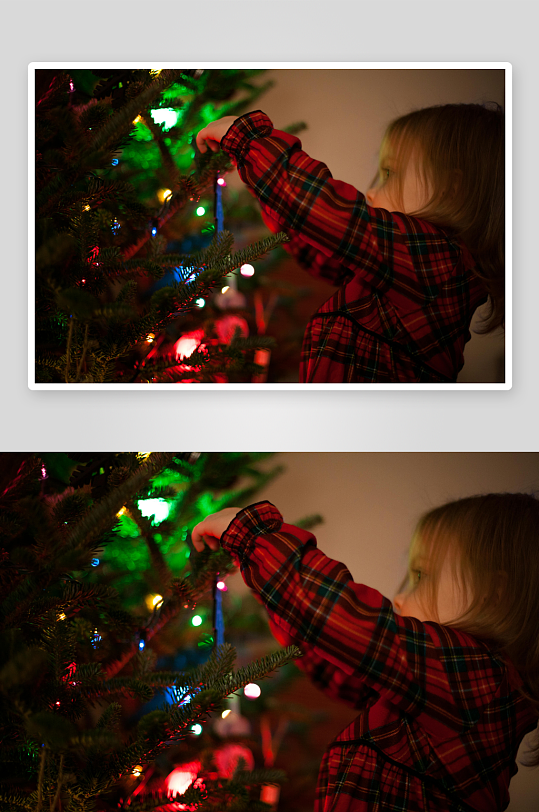 小女孩装饰圣诞树-众图网