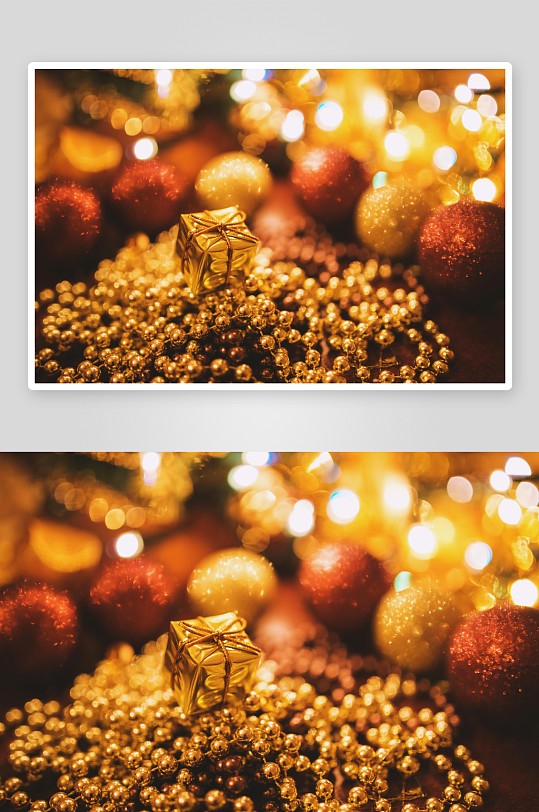 圣诞装饰金球礼盒温馨场景-众图网