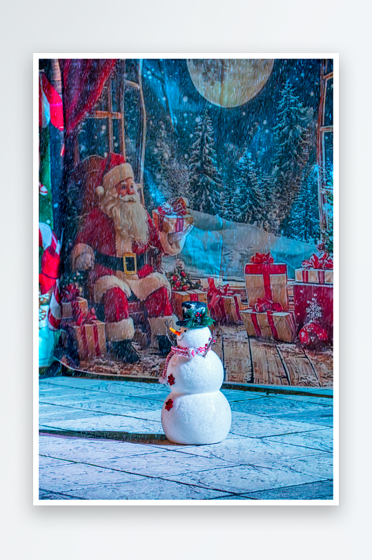 圣诞雪人与老人装饰场景-众图网
