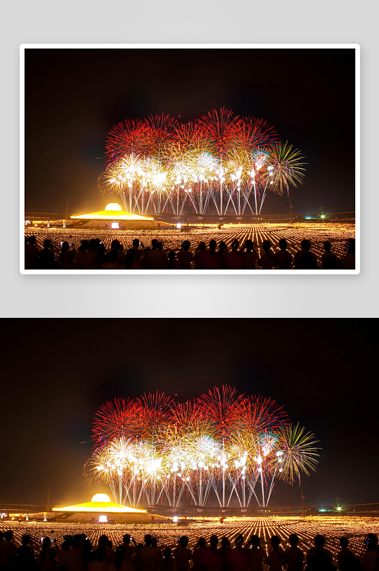 夜空烟花绽放人群观赏-众图网