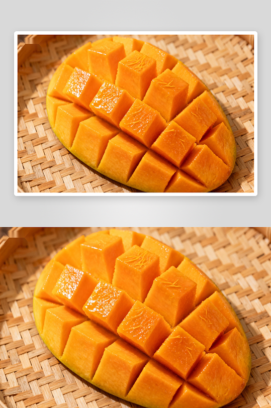 切块芒果置于编织篮中-众图网