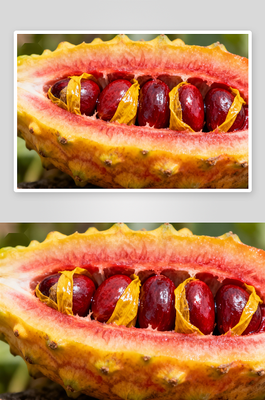切开果实展示红色种子-众图网