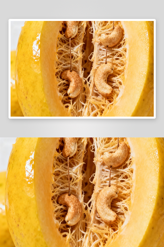 切开的黄色果实内含腰果-众图网