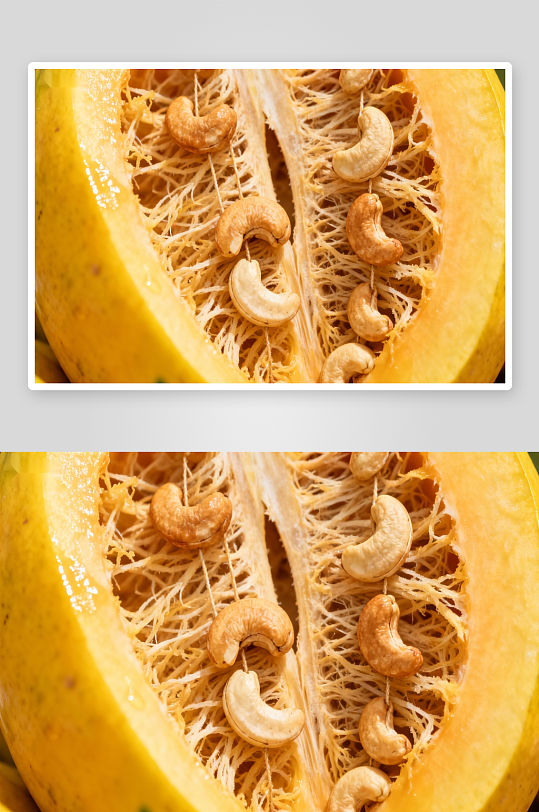 切开的黄色果实内藏腰果-众图网
