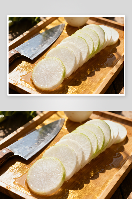 切片白萝卜与刀具静物-众图网