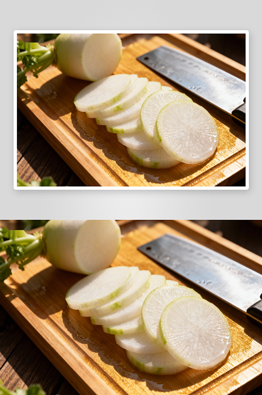 切片白萝卜与菜刀-众图网