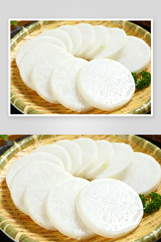切片白萝卜摆盘照片摄影-众图网