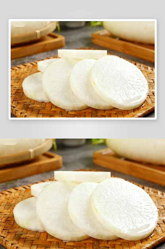 切片白萝卜摆盘特写-众图网