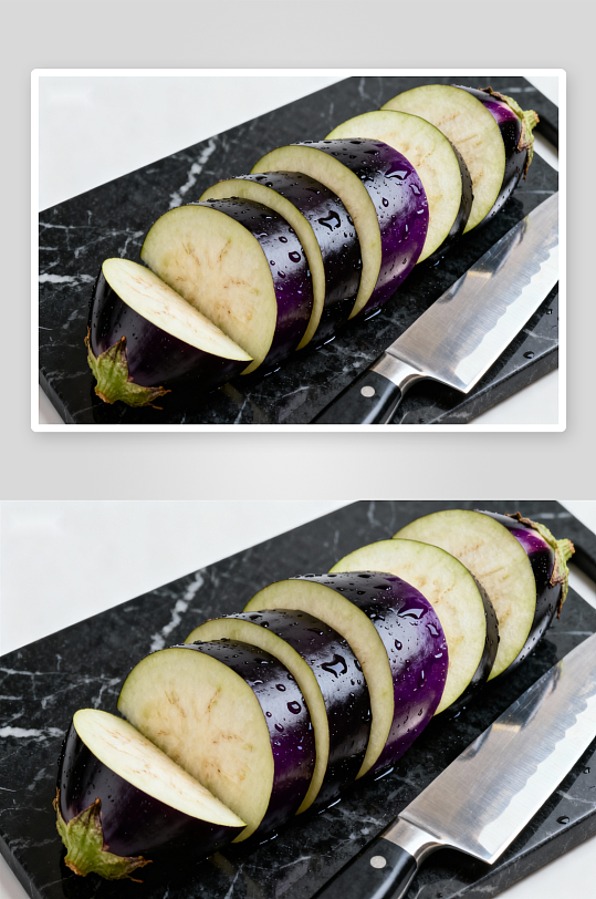 切片茄子与刀具静物-众图网
