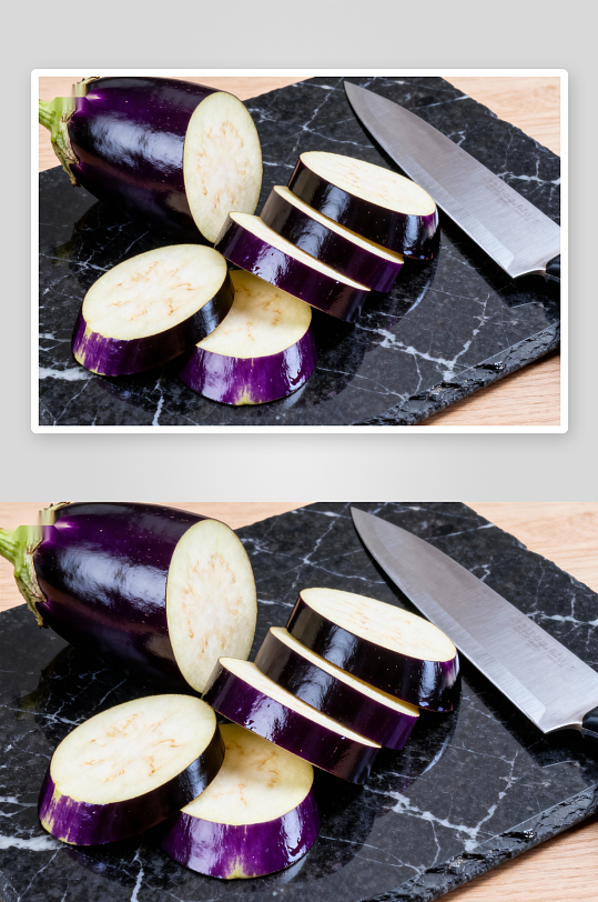 切片茄子与刀具静物拍摄-众图网