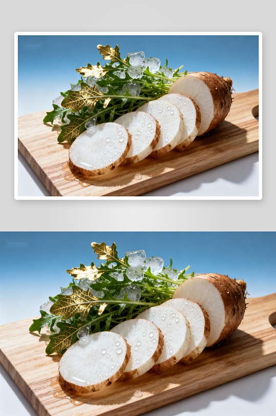 切片萝卜配冰叶摆盘-众图网