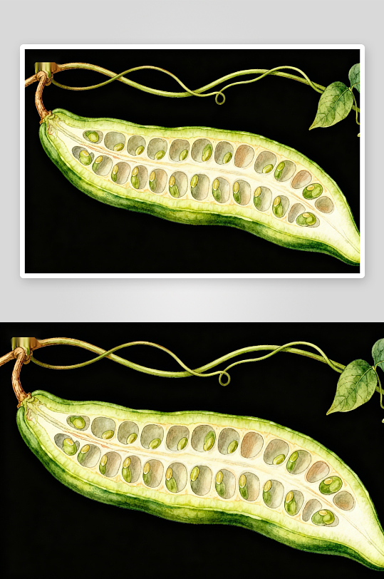 剖开的绿色果实展示种子-众图网