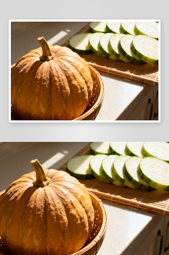 南瓜与黄瓜切片静物摆拍-众图网