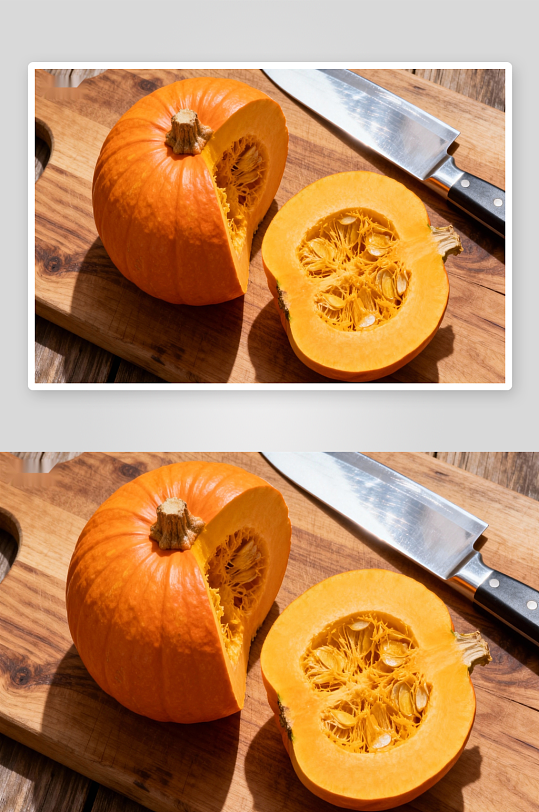 南瓜切开展示内部籽瓤-众图网