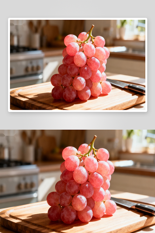 厨房切板上的粉红葡萄-众图网