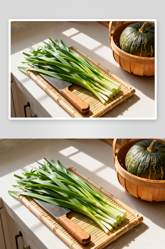 厨房台面上的蔬菜与刀具-众图网