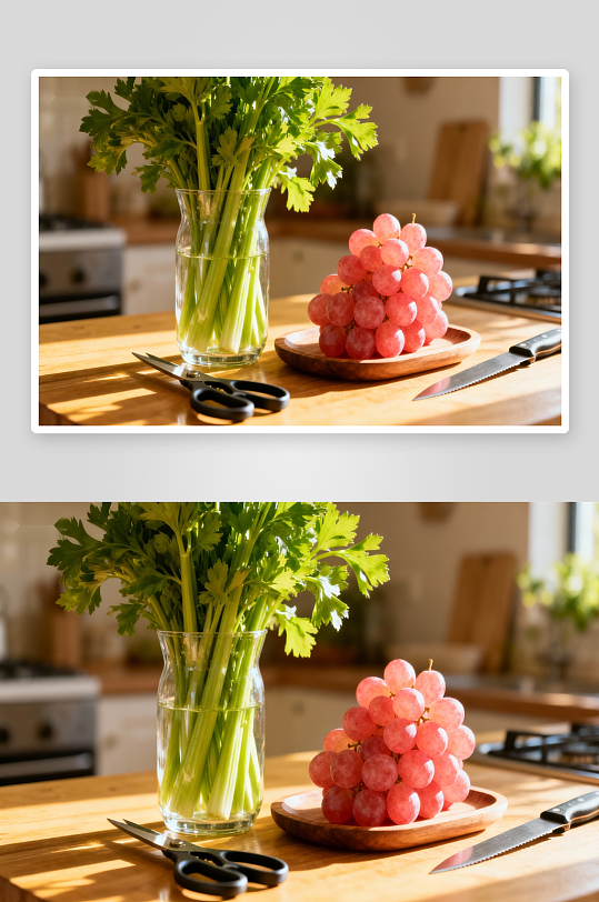 厨房台面上的蔬菜水果与厨具-众图网