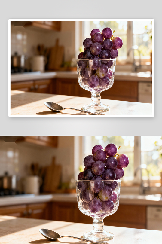 厨房台面紫葡萄与勺子-众图网