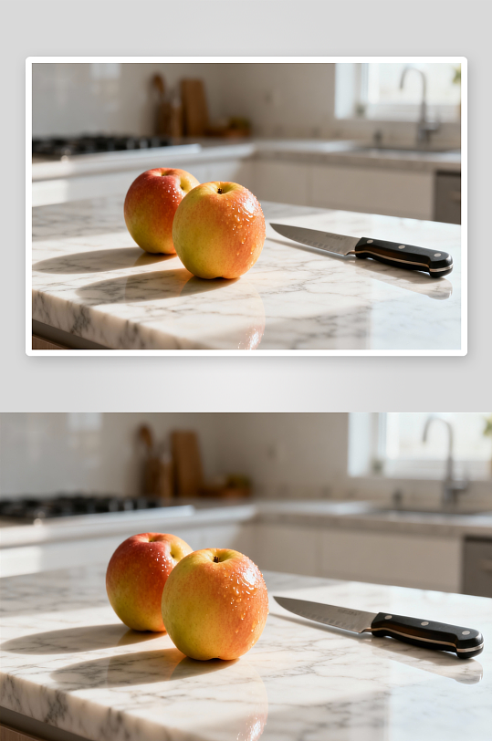 厨房台面苹果与刀具静物-众图网