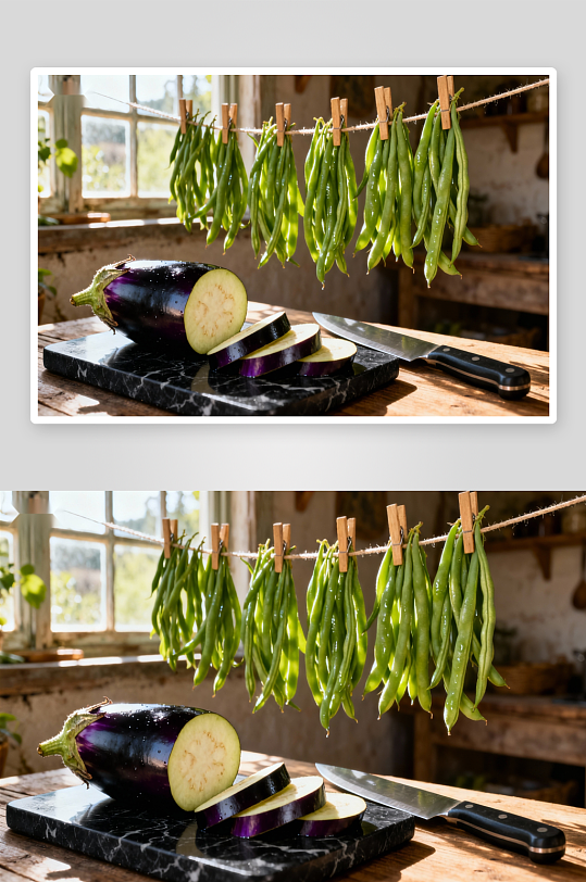 厨房悬挂豆角茄子切片-众图网