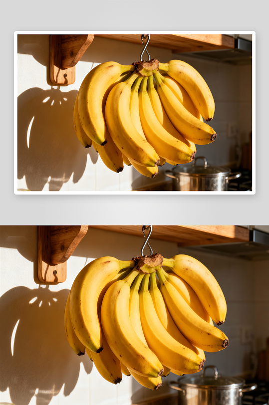 厨房悬挂香蕉光影特写-众图网