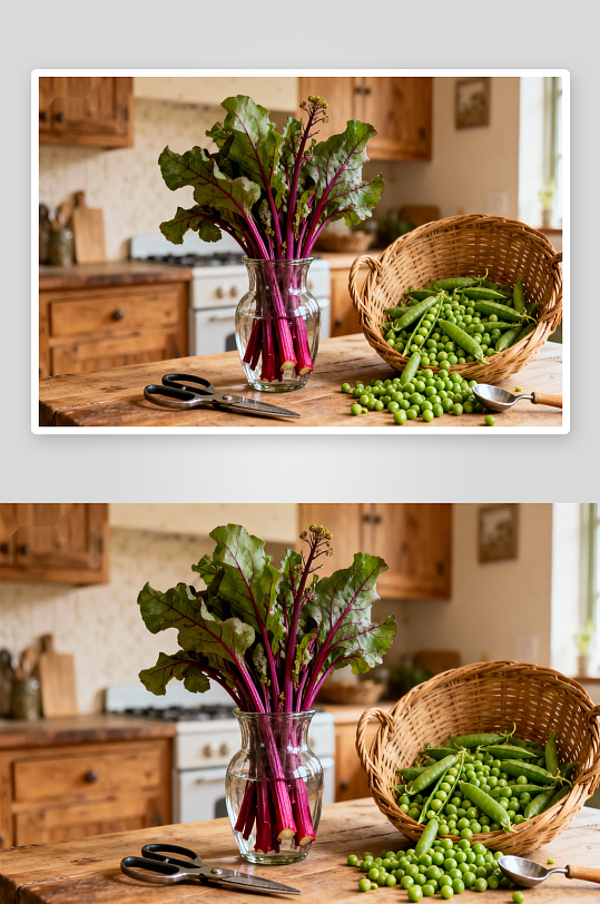 厨房木质桌上蔬菜静物-众图网