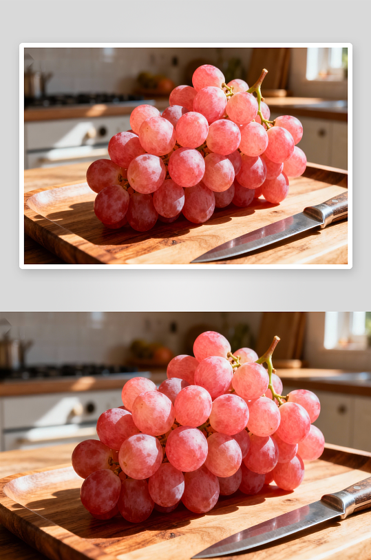 厨房木质砧板上的紫葡萄-众图网