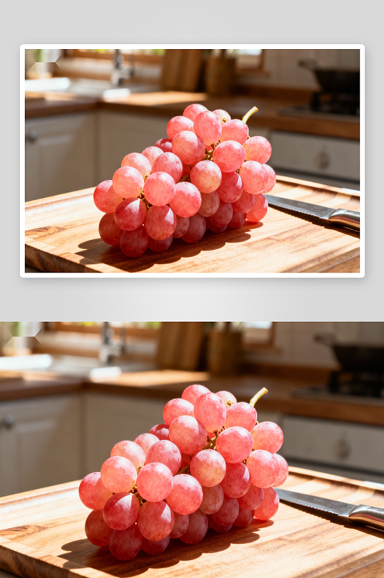 厨房木质砧板上的红葡萄-众图网