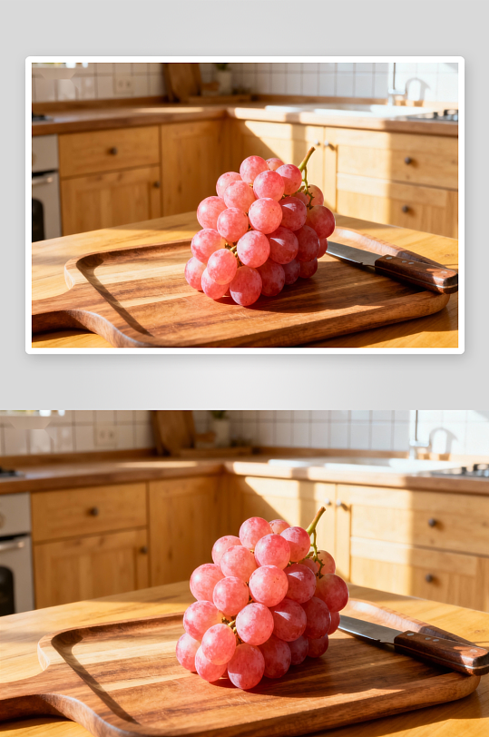 厨房木质砧板上的葡萄-众图网