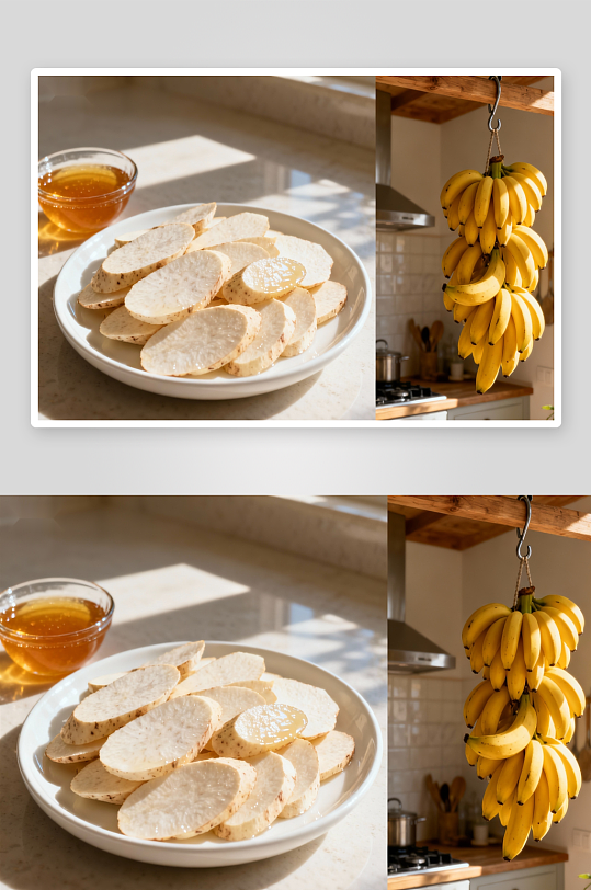 厨房水果切片与悬挂香蕉-众图网