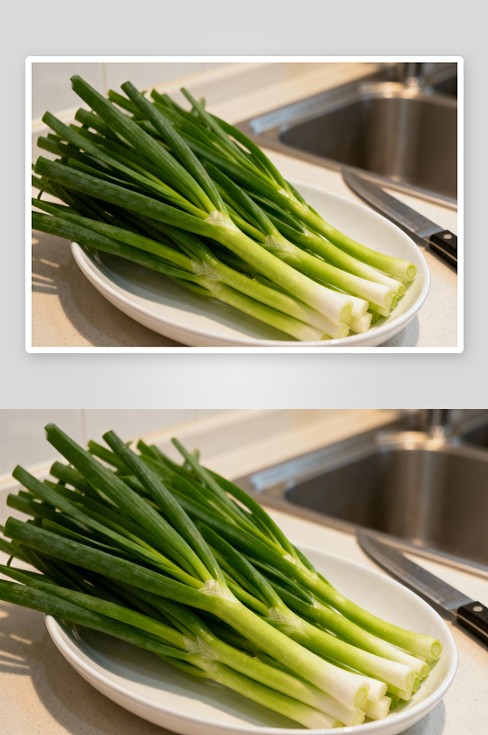 厨房盘中新鲜葱段待切-众图网