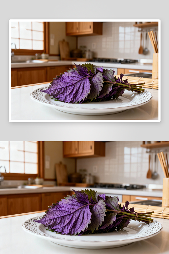 厨房盘中紫苏叶特写-众图网
