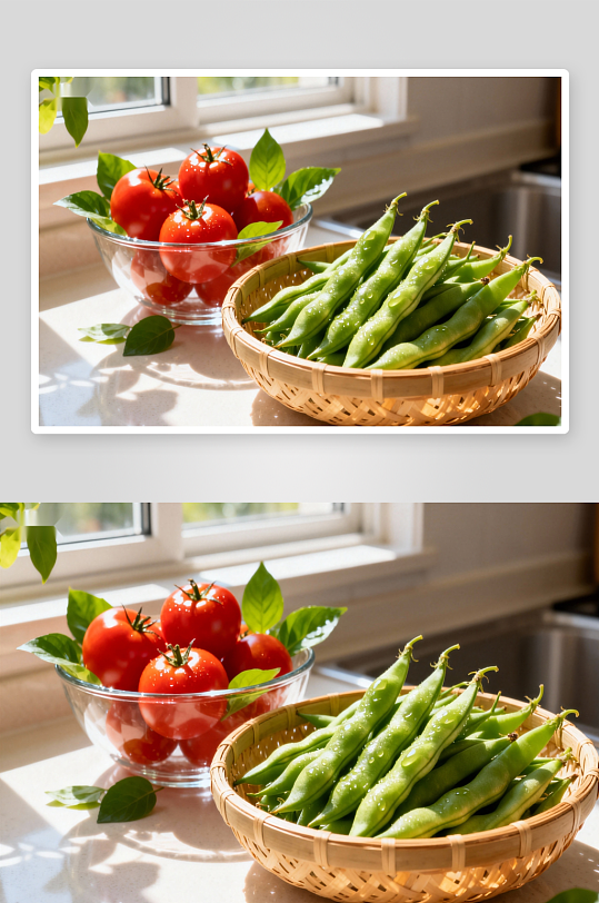 厨房窗台新鲜蔬菜-众图网
