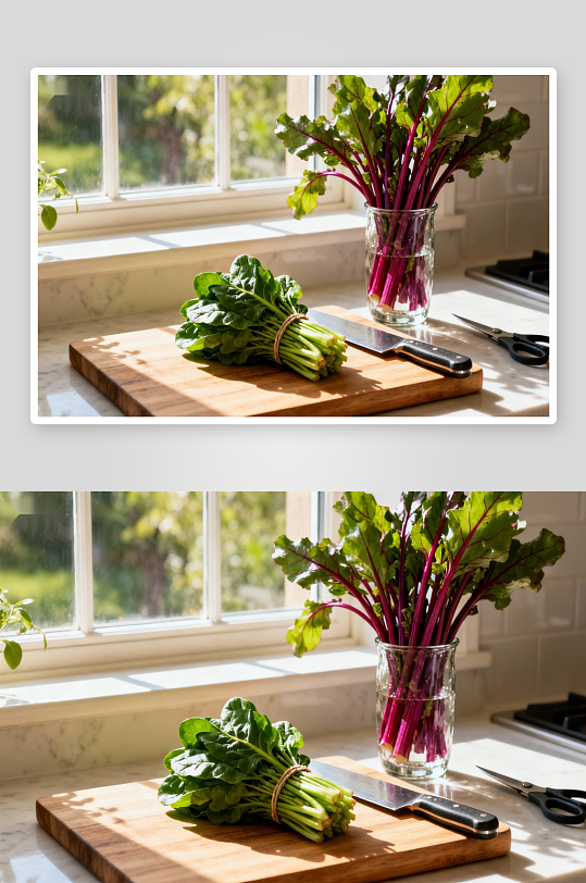 厨房窗台蔬菜与厨具-众图网