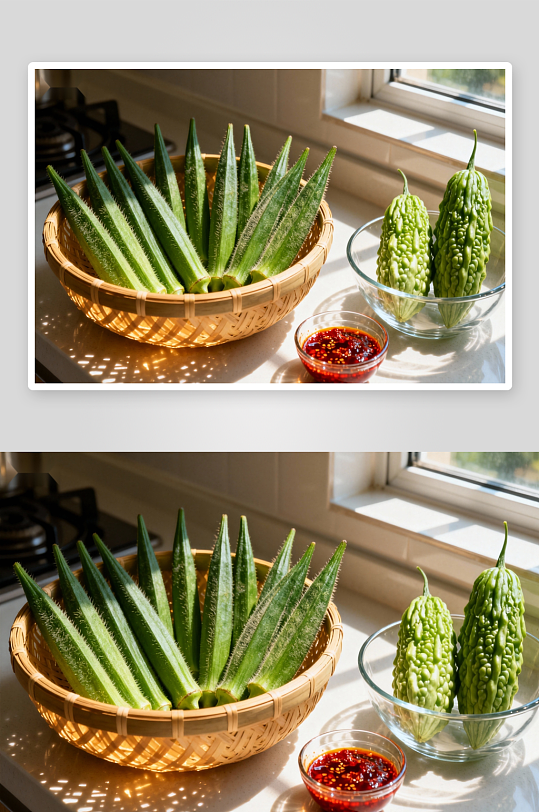 厨房窗台蔬菜与酱料-众图网