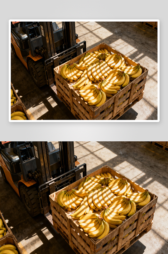 叉车搬运香蕉装箱作业-众图网