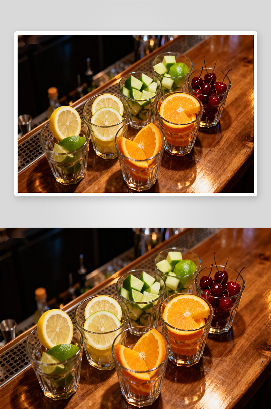 吧台水果切片饮品摆盘-众图网