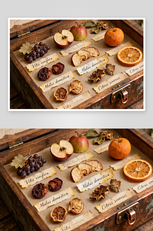 复古木盒中的干果标本展示-众图网