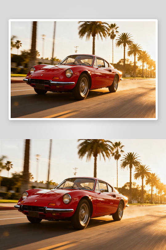 复古红跑车棕榈道驰骋-众图网
