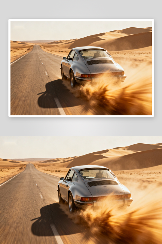 复古跑车沙漠公路飞驰-众图网